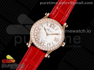 Happy Sport 36mm RG ZF 1:1 Best Edition White Dial Diamonds Bezel on Red Leather Strap A2892 Style 3
