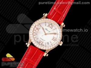 Happy Sport 36mm RG ZF 1:1 Best Edition White Dial Diamonds Bezel on Red Leather Strap A2892 Style 2