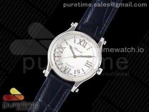 Happy Sport 36mm SS ZF 1:1 Best Edition White Dial on Blue Leather Strap A2892 Style 1