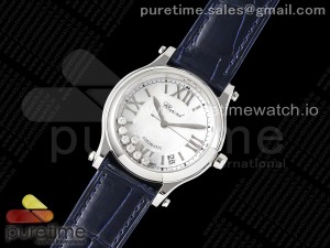 Happy Sport 36mm SS ZF 1:1 Best Edition White Dial on Blue Leather Strap A2892 Style 2